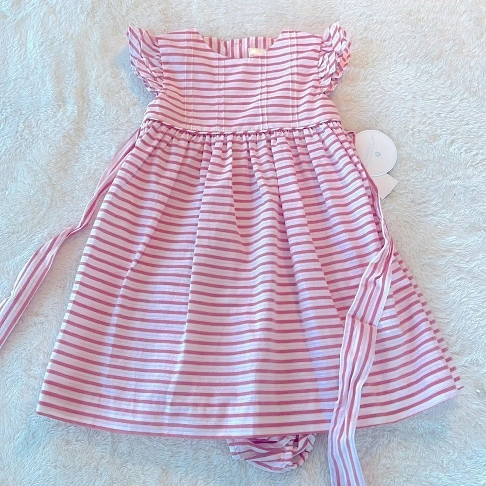 Edgehill Collection 24 M muted red striped pattern flutter ruffle sleeves NEW